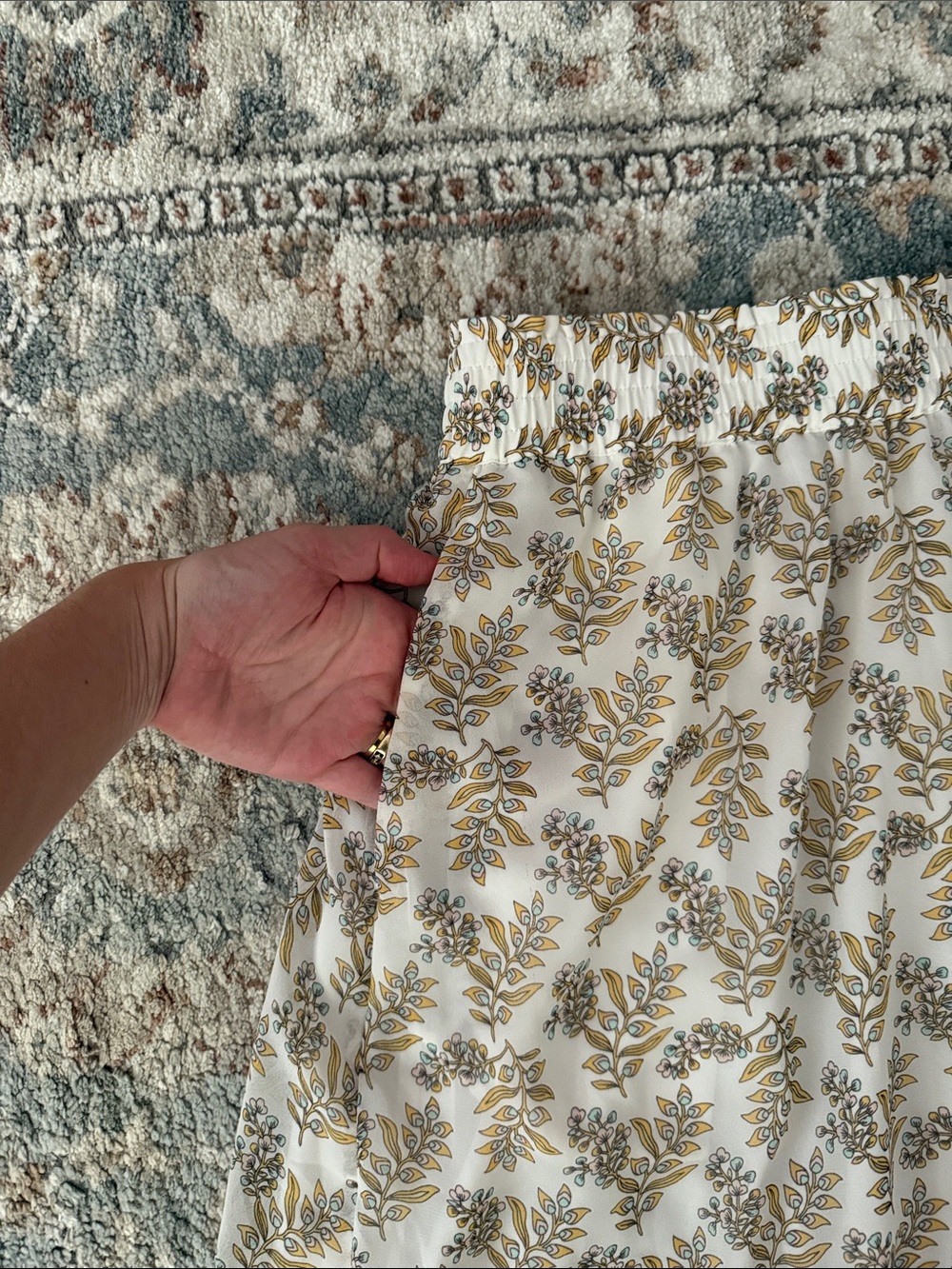 LOFT Cream Midi Skirt with Gold Leaf Print - Picture 3 of 4